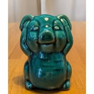 Three Little Pigs Figurine "Hear No Evil" Green Ceramic Pig 3.5" Tall Nice Cond!